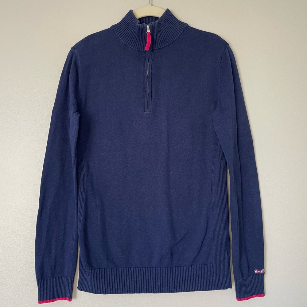 Le Tigre Dark Blue Quarter Zip Funnel Neck Sweater Preppy Y2K Activewear